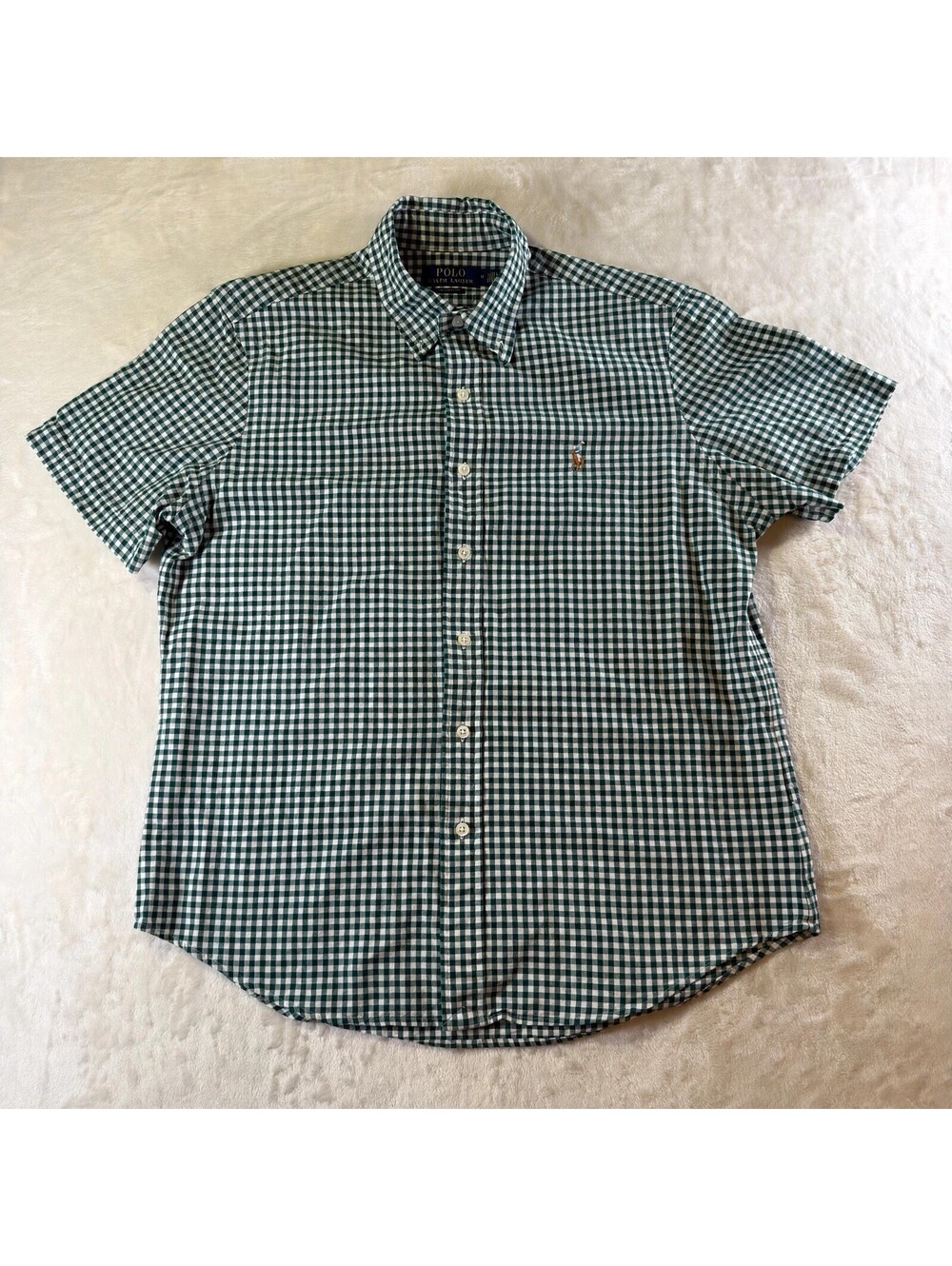 Polo Ralph Lauren M Green White Gingham Check Short Sleeve Button Down Shirt